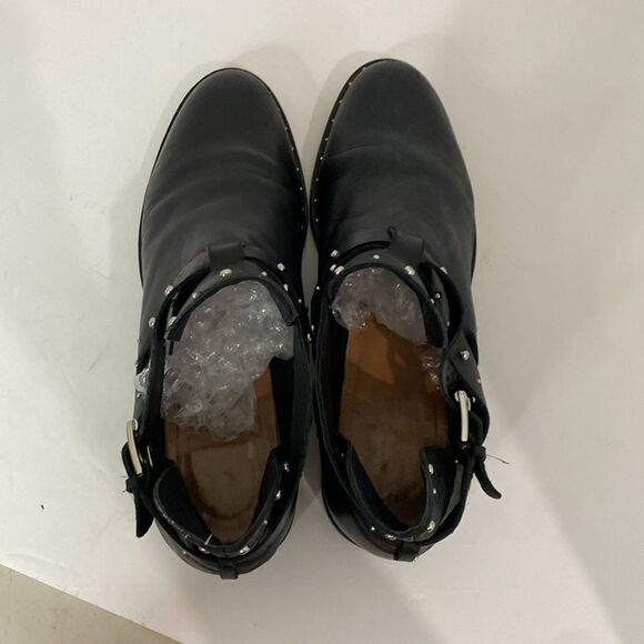 Nordstrom Halogen Hailey Black Studded Ankle Silver Buckle Leather Boots Size 10 - Picture 8 of 12